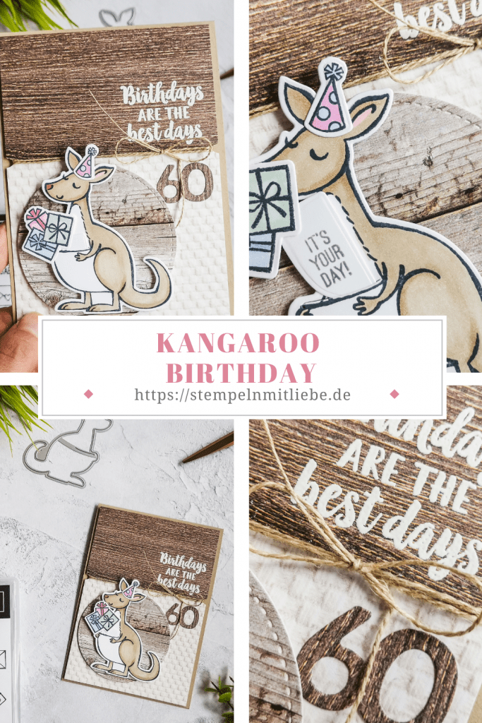 Kangaroo Birthday - Produktpaket Kangaroo & Company - Designerpapier Ganz mein Geschmack - Savanne - Crumb Cake - Stanzformen Stickmuster - Stempelset Beautiful Friendship - Geburtstagskarte 