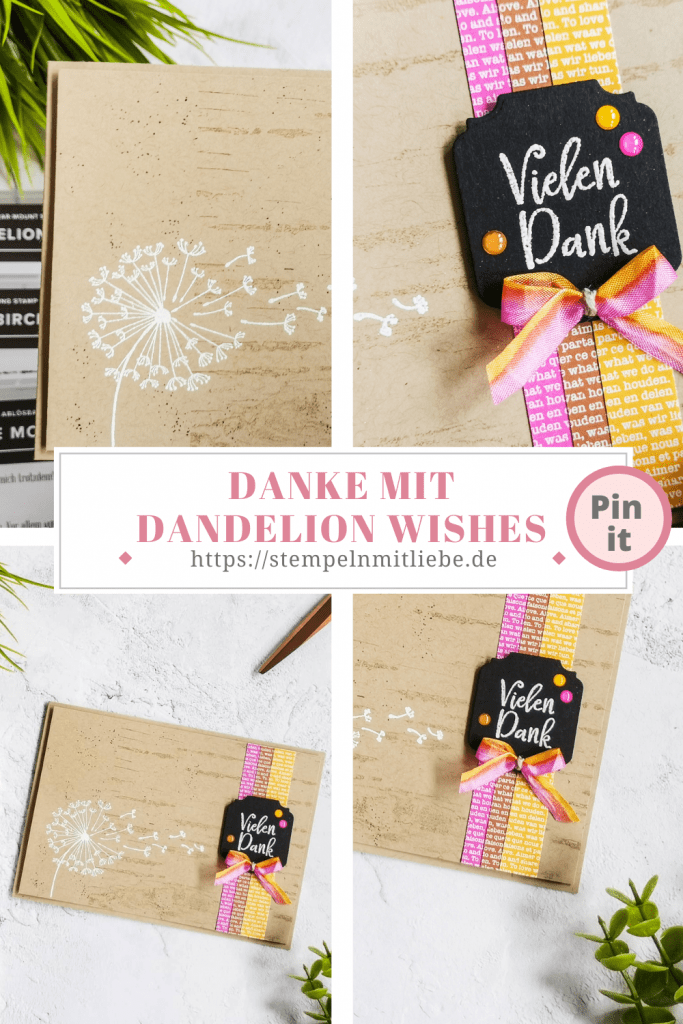 Danke mit Dandelion Wishes - Stempeln mit Liebe - Stampin' Up! - Stempelset Birch - Stempelset Dandelion Wishes - Stempelset Besondere Momente - Stanzformen Zierrahmen - Magentarot - Zimtbraun - Hummelgelb - Dankeskarte 