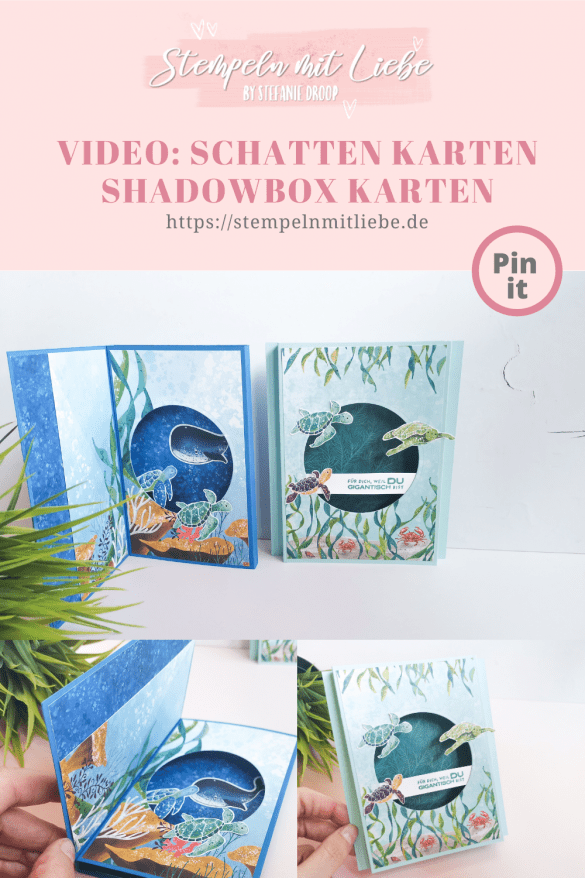 Shadowbox Karten mit Stempelset Fantastfisch und DSP Meereswelt - Stempeln mit Liebe - Stampin' Up! - Pazifikblau - Videotutorial