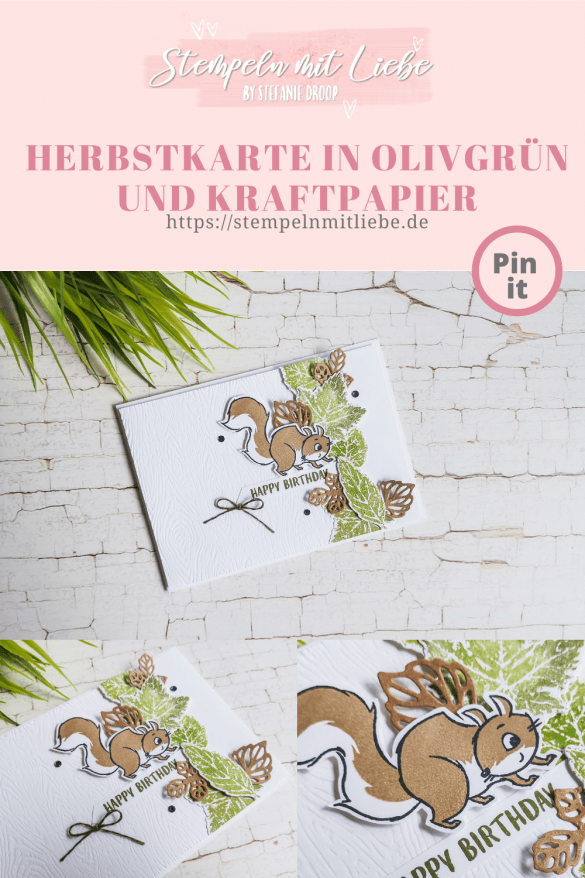 Herbstkarte in Olivgrün und Kraftpapier - Stampin' Up! - Stempeln mit Liebe - Stempelset Nuts about Squirrels 