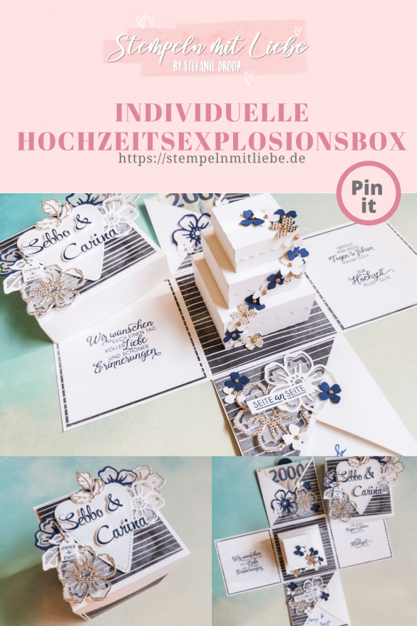 Individuelle Hochzeitsexplosionsbox - Hochzeitsgeschenk - Hochzeit - Stampin' Up! - Stempeln mit Liebe - Marineblau - Glamour Papier - Stanzformen Sommerblüten